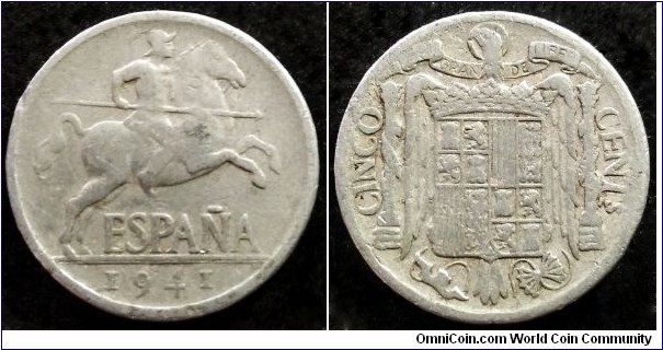 Spain 5 centimos.
1941