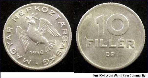 Hungary 10 filler.
1958
