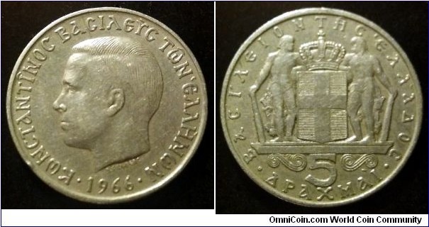 Greece 5 drachmai.
1966, Minted at Kremnica.