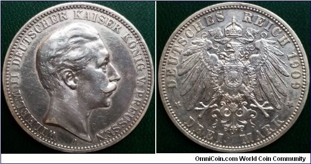 3 marks. Prussia. Silver (.900)