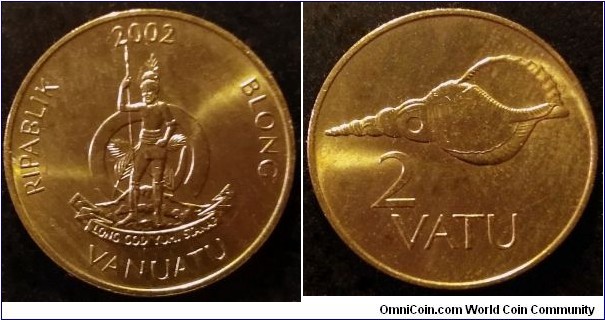 Vanuatu 2 vatu. 2002, Nickel brass.