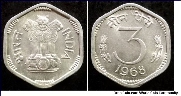India 3 paise. 1968, Calcutta Mint.