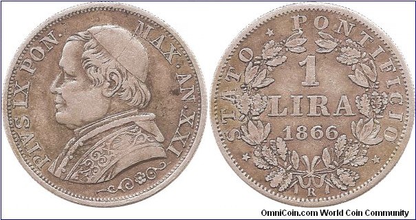 1 Lira 1866 Papal States