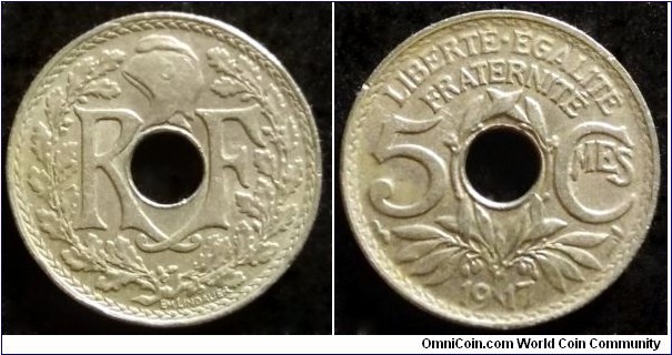 France 5 centimes 1917 designed by Edmond-Emile Lindauer.