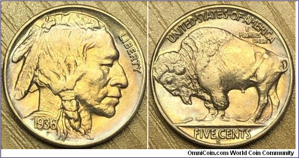 1936-S Buffalo nickel
