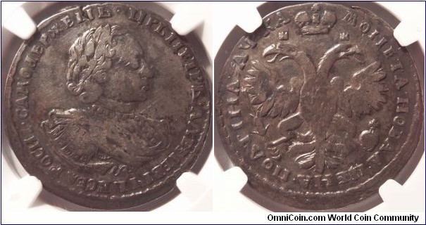 AR Poltina (1/2 Rouble) 1721. NGC VF-25