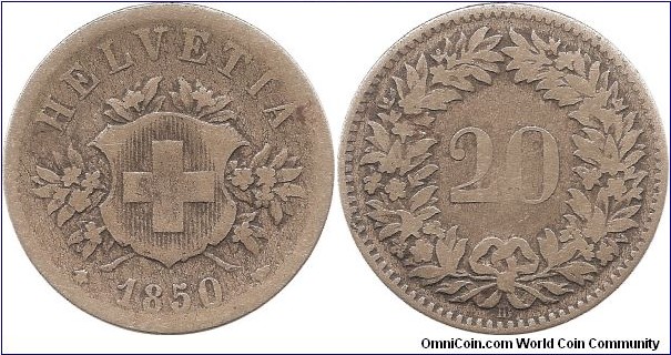 20 Centimes 1850 Switzerland