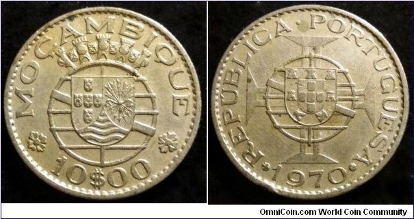 Mozambique 10 escudos.
1970, Portugal administration.