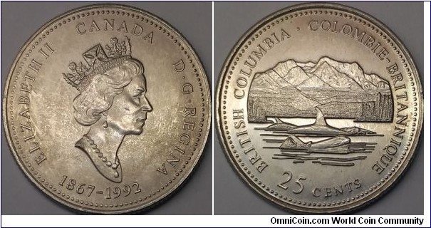 25 cents. British Columbia. Nickel, 23.88 mm