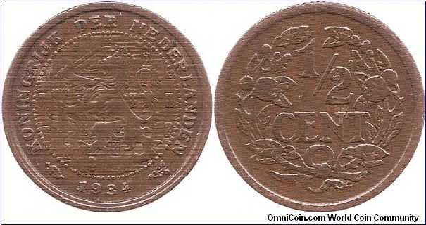 1/2 Cent 1934 Netherlands
