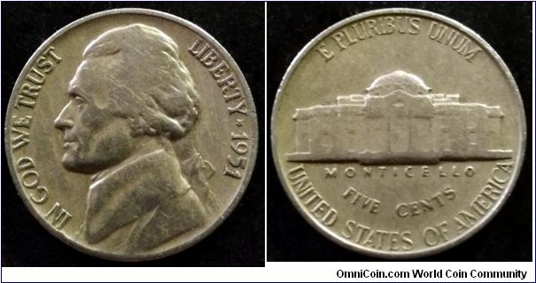 1951 Jefferson nickel.