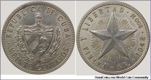 20 centavos. 23 mm,.900 Silver