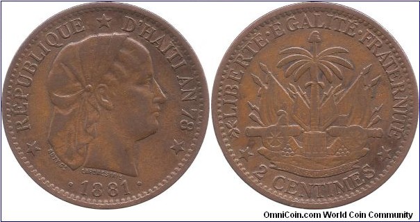 2 Centimes 1881 Haiti