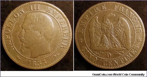 France 5 centimes. 1855, D - Lyon.