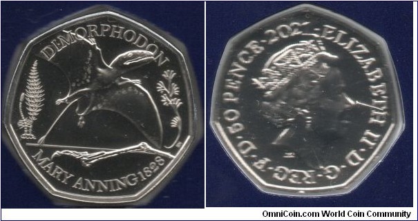 50p Dimorphodon discovered in 1828 by Mary Anning in Dorset.