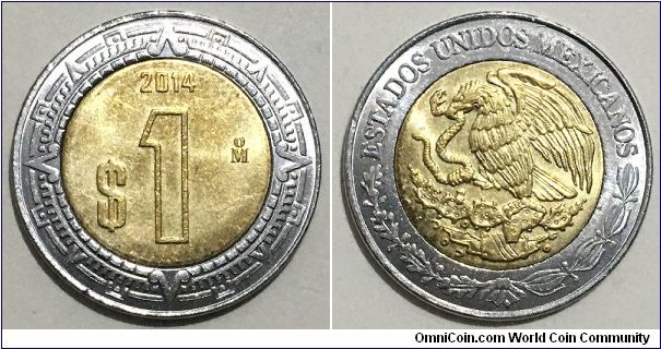 1 Peso (United Mexican States // Bimetallic: Aluminium-Bronze centre / Stainless Steel ring)