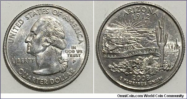 1/4 Dollar (Federal State - USA / Washington Quarter / Arizona 1912-2008 // Copper-Nickel clad Copper)
