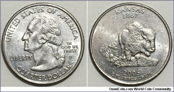 1/4 Dollar (Federal State - USA / Washington Quarter / Kansas 1861-2005 // Copper-Nickel clad Copper)