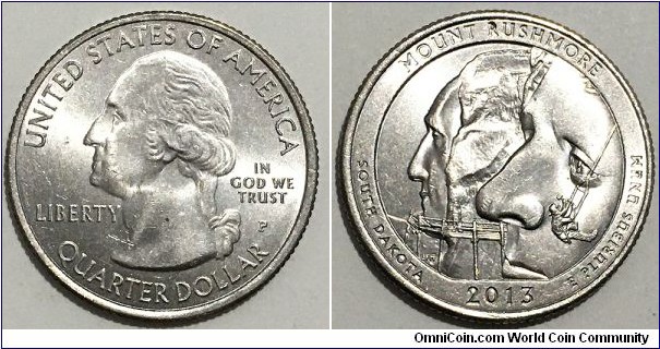 1/4 Dollar (Federal State - USA / Washington Quarter / Mount Rushmore - South Dakota // Copper-Nickel clad Copper)