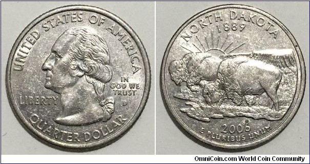 1/4 Dollar (Federal State - USA / Washington Quarter / North Dakota 1889-2006 // Copper-Nickel clad Copper)