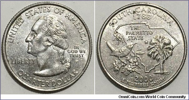 1/4 Dollar (Federal State - USA / Washington Quarter / South Carolina 1788-2000 // Copper-Nickel clad Copper)