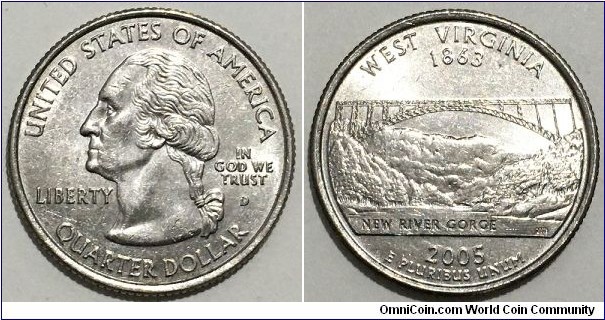 1/4 Dollar (Federal State - USA / Washington Quarter / West Virginia 1863-2005 // Copper-Nickel clad Copper)