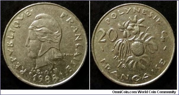 French Polynesia 20 francs. 1988 (I.E.O.M.)