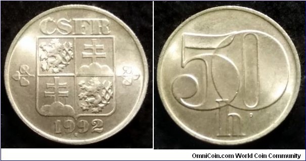 Czech and Slovak Federative Republic 50 haleru. 1992