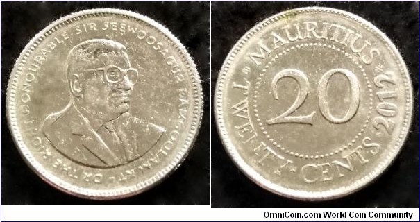Mauritius 20 cents.
2012, Nickel plated steel.