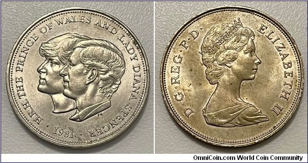 25 New Pence (United Kingdom / Queen Elizabeth II / Royal Wedding of Prince Charles and Lady Diana Spencer 1981 // Copper-Nickel)