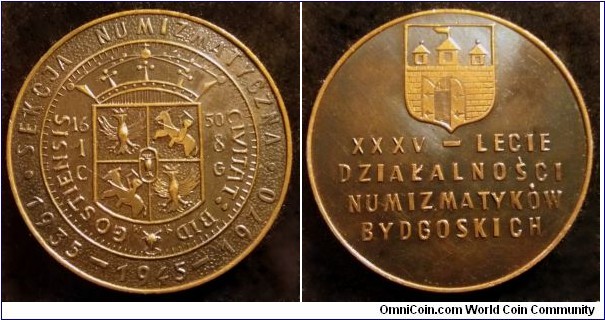 Polish medal - 35 years of Numismatists activity in Bydgoszcz.