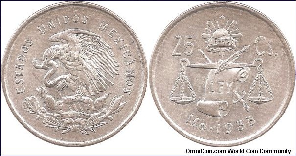 25 Centavos 1953 Mexico