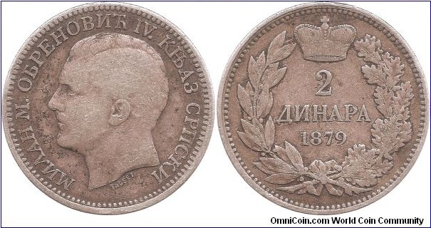 2 Dinara 1879 Serbia