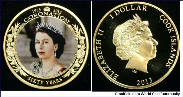 2013 Cook Islands $1 60th Anniversary of the Coronation 1953-2013. Young Queen wearing the Girls of Great Britain and Ireland Tiara
