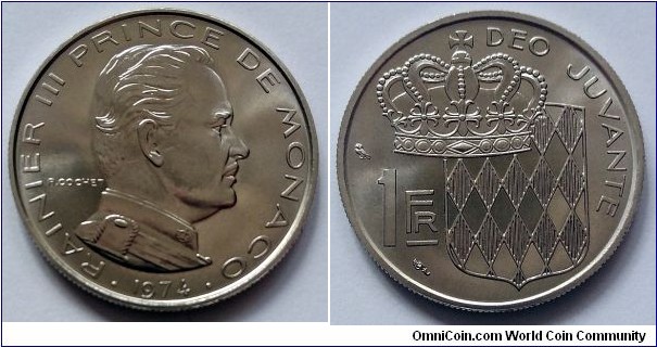 Monaco 1 franc.
1974, Mintage: 194.000 pcs.