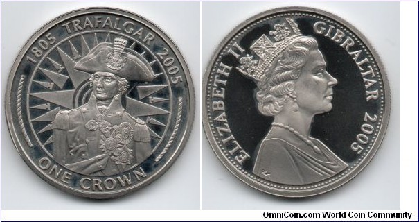 1 Crown. Trafalgar Bicentenary Coin 1805-2005, Lord Nelson