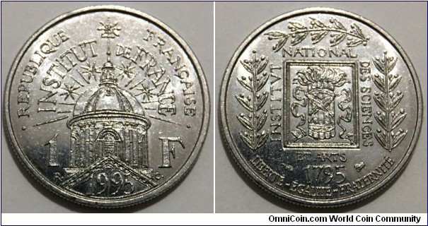 1 Franc (5th French Republic // 200th Anniversary of the Institut de France 1795-1995 // Nickel 6g)