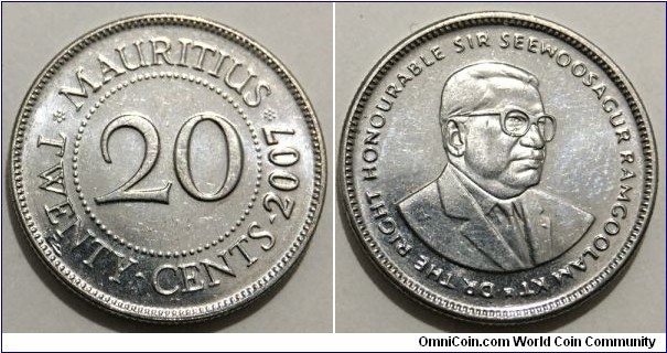 20 Cents (Republic Mauritius // Nickel plated Steel)