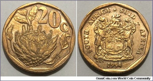 20 Cents (Republic of South Africa // Bronze plated Steel)