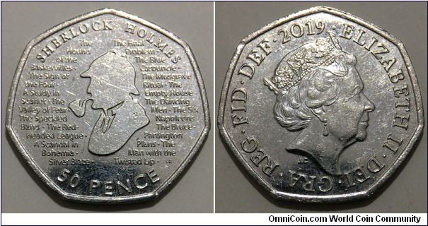 50 Pence (United Kingdom / Queen Elizabeth II / Sherlock Holmes Issue / 160th anniversary of birth of Sir Arthur Conan Doyle // Copper-Nickel)