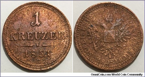 1 Kreuzer (Austrian Empire / Emperor Franz Joseph I // Copper 5.4g)