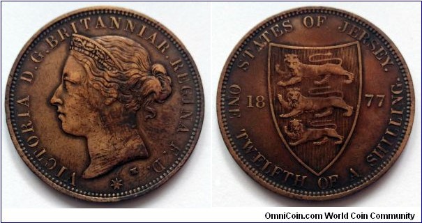 Jersey 1/12 shilling.
1877 H - Heaton. Victoria.