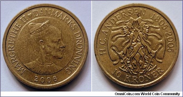 Denmark 10 kroner. 2006, 200th Anniversary of the birth of Hans Christian Andersen. This one is from the  Fairy Tailes Series - The Shadow.