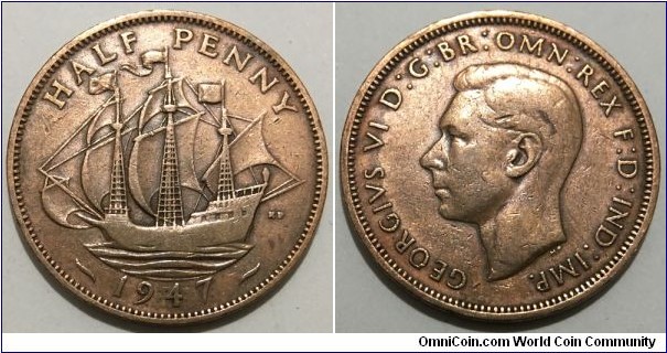 1/2 Penny (United Kingdom / King George VI // Bronze 5.67g)