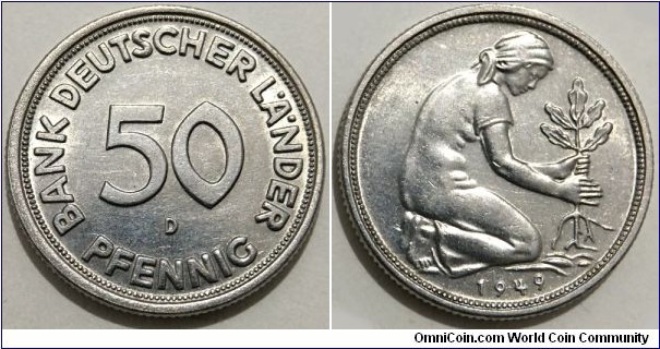 50 Pfennig (West Germany - Federal Republic / Letter D // Copper-Nickel 75/25) 