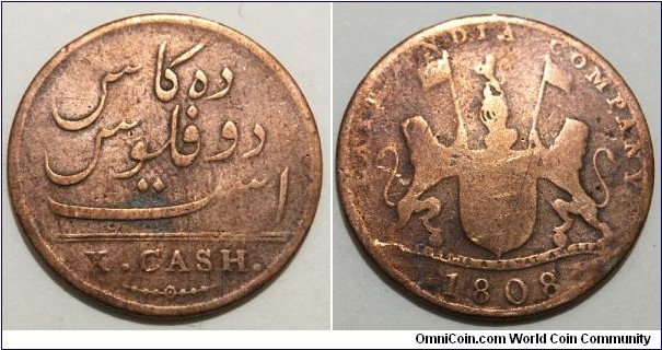 10 Cash (East India Company / Madras Presidency - British India 1808 // Copper 4.66g) 