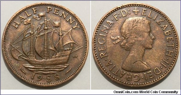 1/2 Penny (United Kingdom / Queen Elizabeth II / Bronze 5.67g)