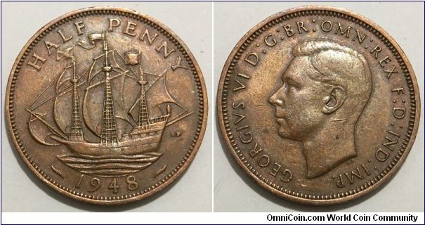 1/2 Penny (United Kingdom / King George VI / Bronze 5.67g)