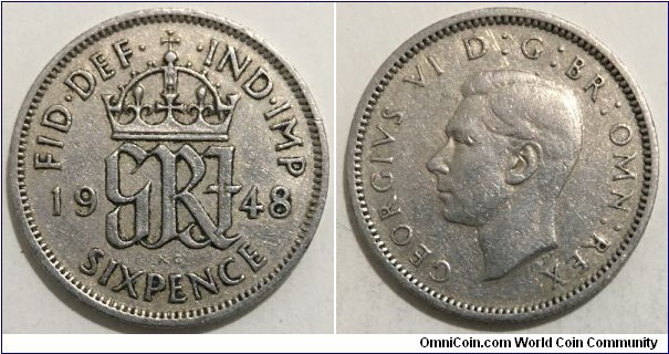 6 Pence (United Kingdom / King George VI / Copper-Nickel)