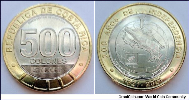 Costa Rica 500 colones. 2021, Bicentenary of Independence.